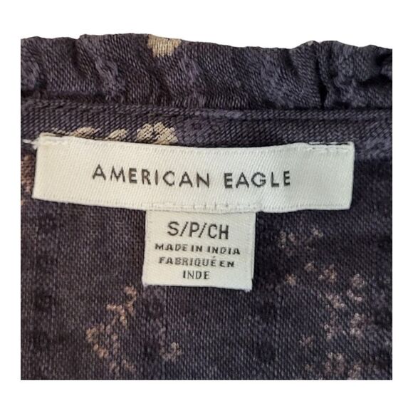 American Eagle Outfitters Small Mini Dress Cotton Brown and Tan Floral Faux Wrap - Picture 2 of 16